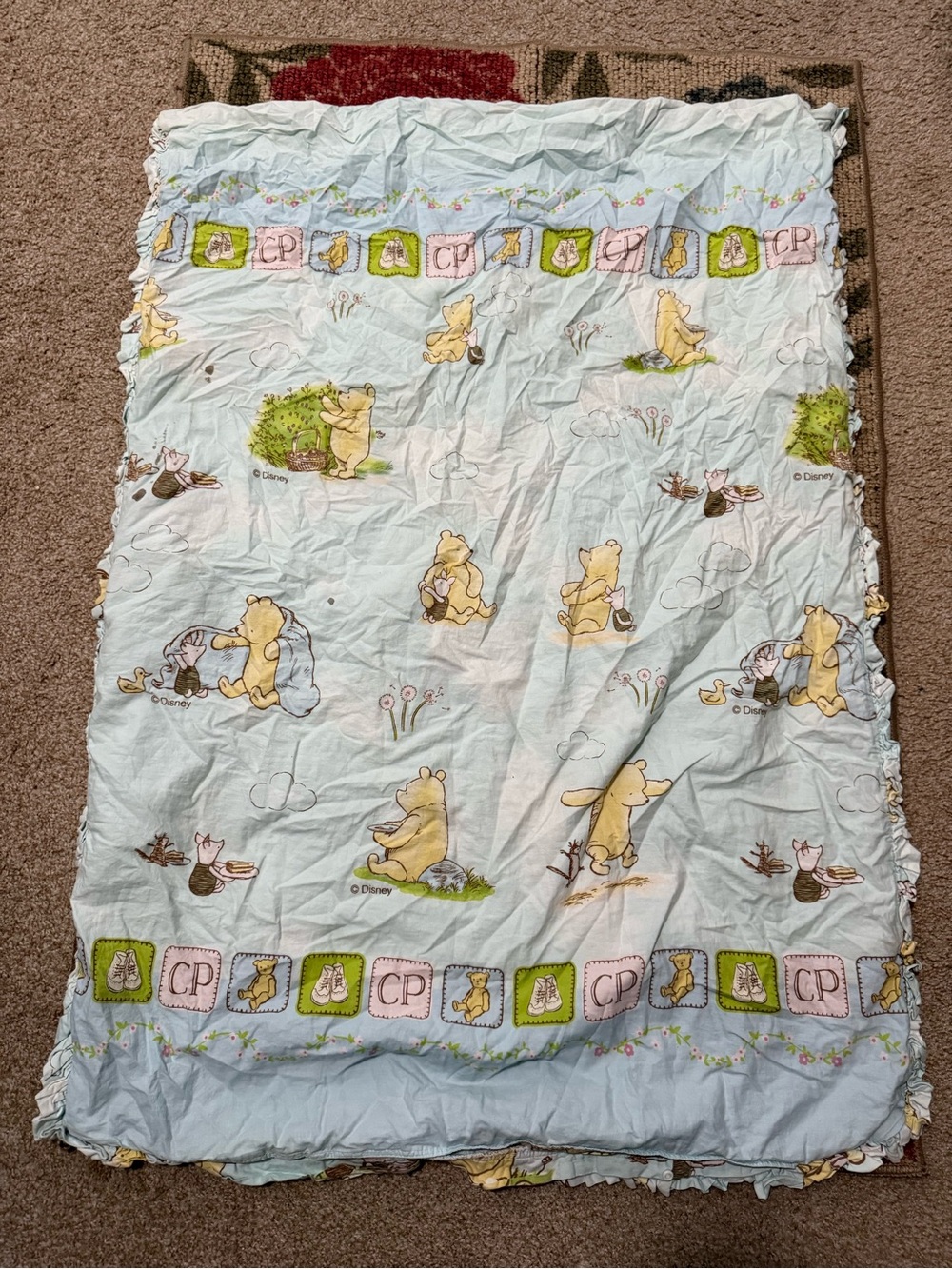 Vintage Disney Winnie the Pooh Tummy Time Baby Floor Mat with flat pillow insert